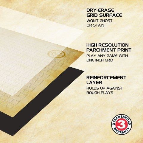 ENHANCE RPG Grid Mat - Tabletop DnD Map (24x36 inch) Parchment Battle Grid Game Mat