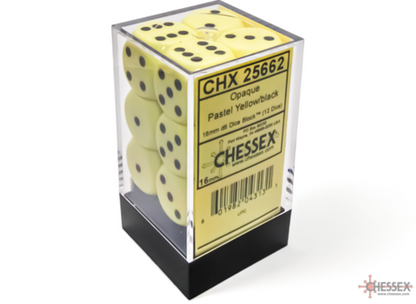 Opaque 16mm d6 Pastel Yellow/black Dice Block™ (12 dice)