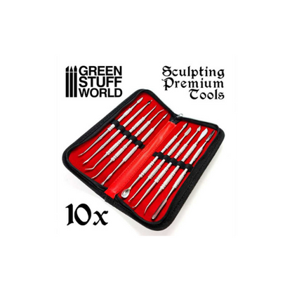 10x Modellierwerkzeug Set Edelstahl mit Ledertasche